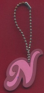 Fancy Script Letter "N" Tag Keytag Fob - Pink