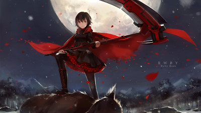 Anime rwby ruby rose girls scythe moon standing dress Playmat Game Mat Desk