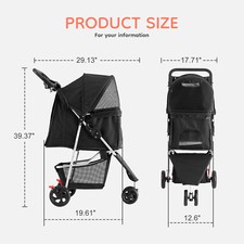 Foldable Pet Stroller for Dogs and Cats Includes Storage Basket and Cup Holders
