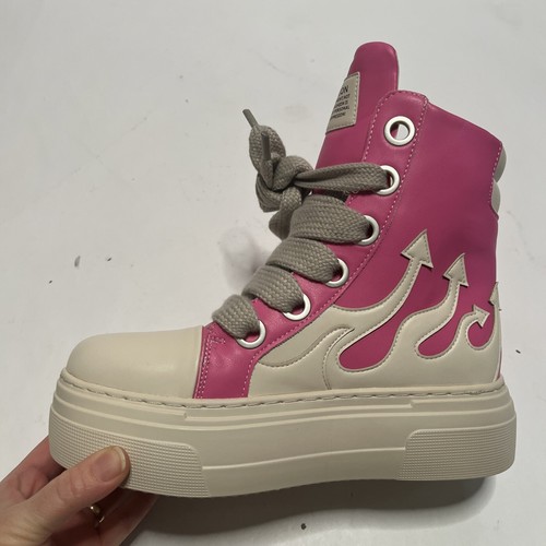 Womens Flat Platform Sport Sneakers Lace Up High Top Shoes Flames Size 40 (US 8) - Bild 4 von 14