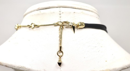 ALEXIS BITTAR BLACK LEATHER KNOTTED CRYSTAL CHOKER NECKLACE - Picture 4 of 6