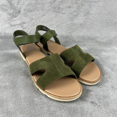SOREL ELLA III ANKLE STRAP WOMENS SIZE 11 FLATS SANDALS GREEN SUEDE LEATHER  NWOB - Main Image