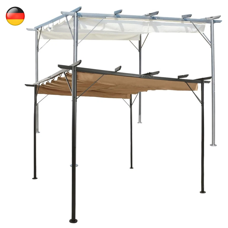 MARKENLOS Outsunny Pavillon mit Schiebedach Stahl Terrasse Überdachung Gartenpavillon 3x3m