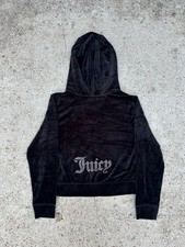 Juicy Couture OG Big Bling Velour Cropped Hoodie Womens 0X Black Silver Y2K