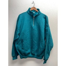 Vintage Green Blank Sweatshirt Crewneck Jerzees Super Sweats 1/4 Zip XL Stained