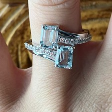 Natural Aquamarine Sterling Silver Ring Size 8