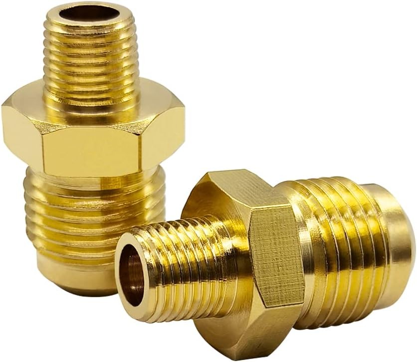 Hooshing 2PCS Brass Flare Tube Fitting 1/8 Male NPT x 3/8 Flare, Copper
