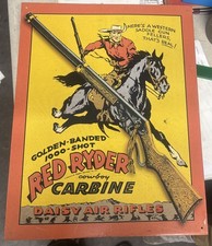 VINTAGE 12x16 in DAISY AIR RIFLE COWBOY RED R...