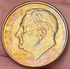 2020-P Roosevelt Dime Beautiful Lustrous Gold/Rainbow Toned Coin   #9