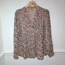 F&F Womens Top Pink Size UK 12 Black Ditsy Floral Corporate Office Button up