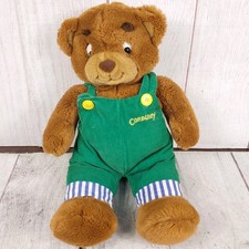 Vintage 1996 Eden CORDUROY 17 Brown Teddy Bear Green Overalls - Stufffed Plush