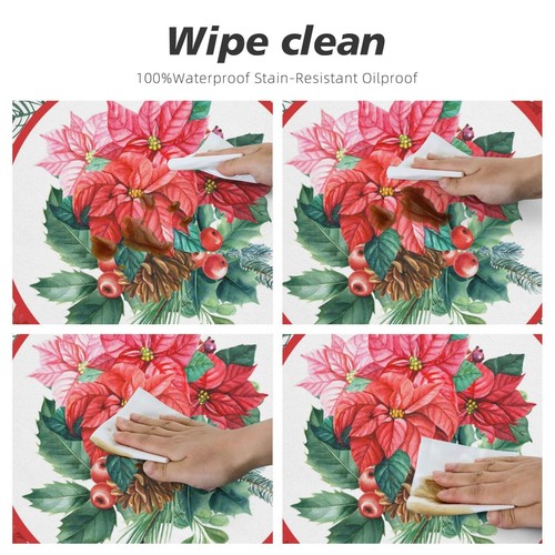 Christmas Holly Tablecloths Round Tablecloth Fitted Elastic Table Cover Washa... - Picture 4 of 9