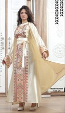 Gold Abaya Tatreez Bisht Embroidery Palestine Long Thobe Dress Special Occasion