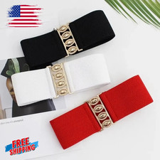 Womens Fashion Elastic Cinch Belt 3" Wide Stretch Waist Band Clasp Buckle