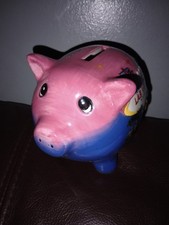 Pink/Blue Ceramic Piggy Bank. Las Vegas Scenes SNCO Novelty 5x4x4