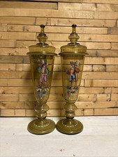 2 - Antique Bohemian Moser Amberina Figural Glass Covered Pokal 16 1/2" Tall