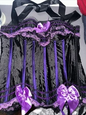 Rubie’s Purple Gothic Corset Satin Lace Trim Lace Up Strapless Zipper Coquette-S