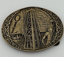 Vintage AMD Belt Buckle Texas The Spindletop Oil Discovery Solid Brass Oilfield
