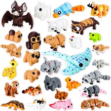 30 Pcs Mini 3D Printed Animal Statues Figurines Set Movable Joints Surprise 3D P