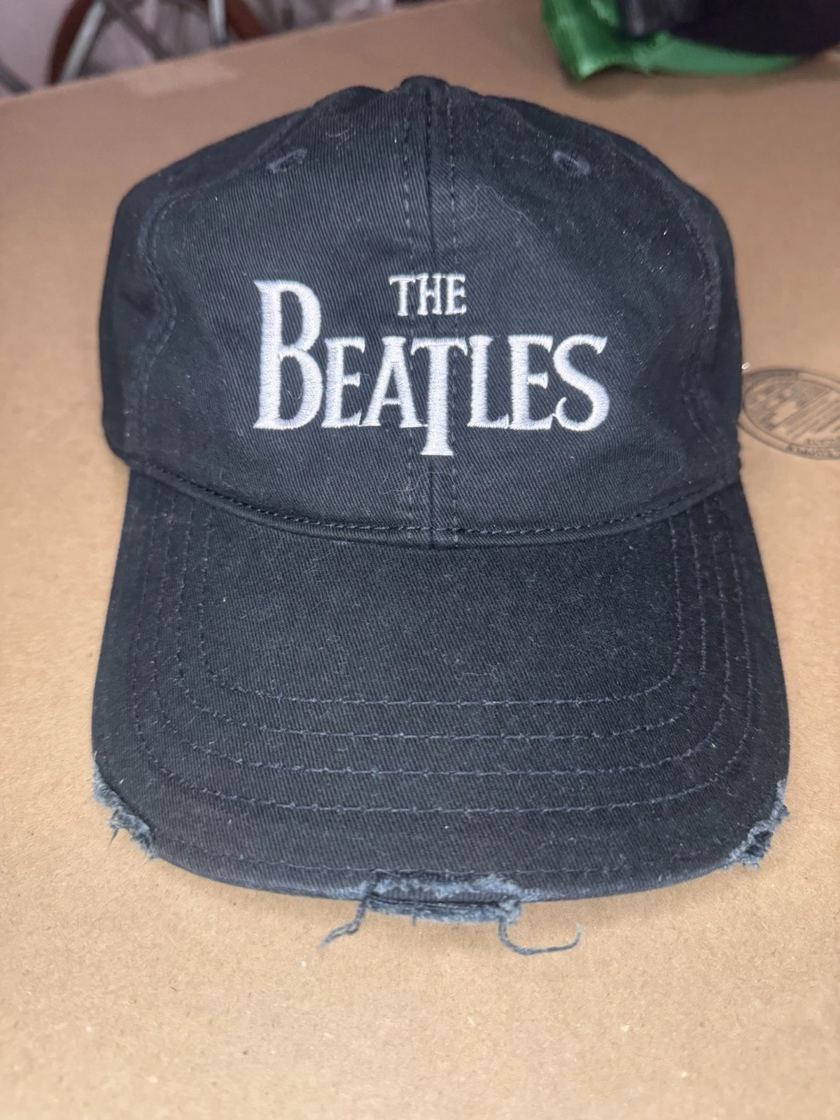 Vintage 2009 The Beatles Drop-T Logo Distressed Dad Hat Black Strapback Cap - product detail image 1