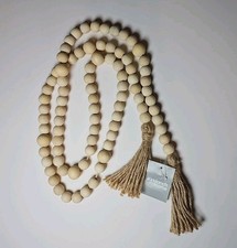 Wood Bead Garland with Tassels 72In Bead Decor Decorative Wooden Beads Boho Wood
