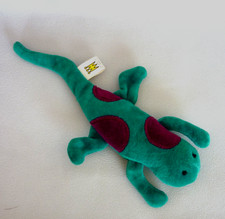 Manhattan Toy Company Vintage Lizard. 8" Long Plush Soft Toy. Green Purple Spots