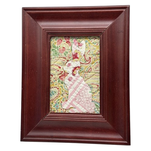 Handmade Textile Bunny Easter Art In Shabby Frame Vtg English Cutter Quilt Piece - Picture 1 of 9