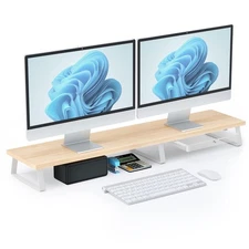 Large Dual Monitor Stand Riser - Monitor Stand for 2 Monitors, Wooden Compute...