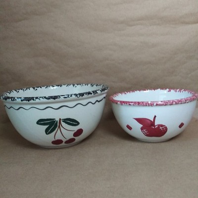 Vintage Chaparral Pottery USA Nesting Mixing Bowl Set Of 2 Country Fruit 