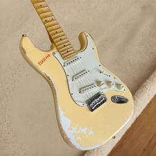 Relic Electric Guitar Cream Yellow Color Scalloped Maple Fretboard Alder Body