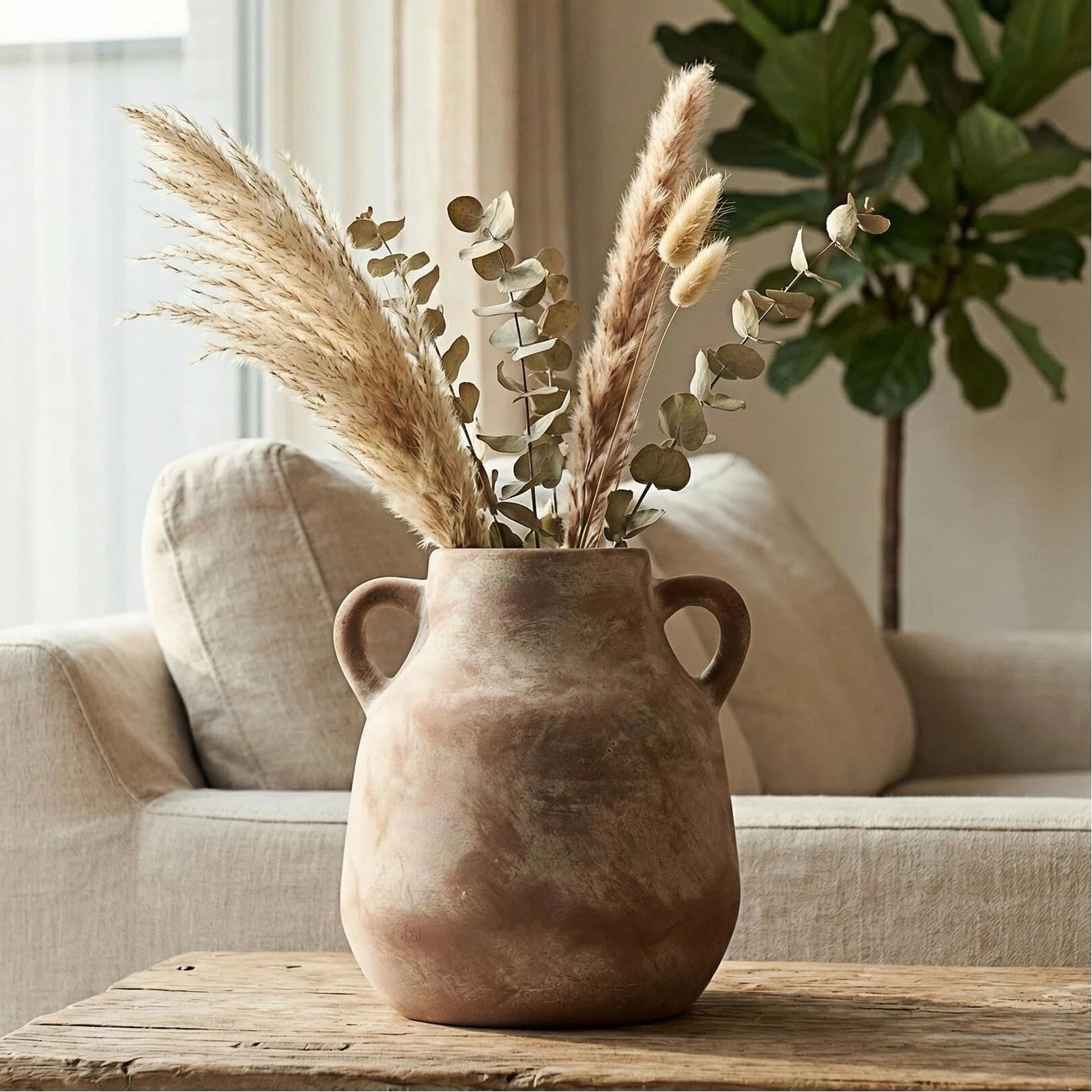 Ceramic Flower Vase with Handle - Home Decor Vintage Vases for Living Room Be...