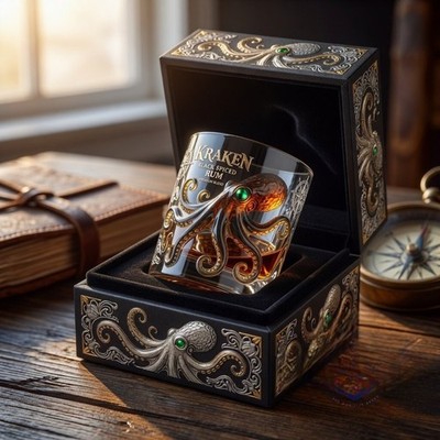 Kraken Black Spiced Rum Premium Blend Octopus Whiskey Glass