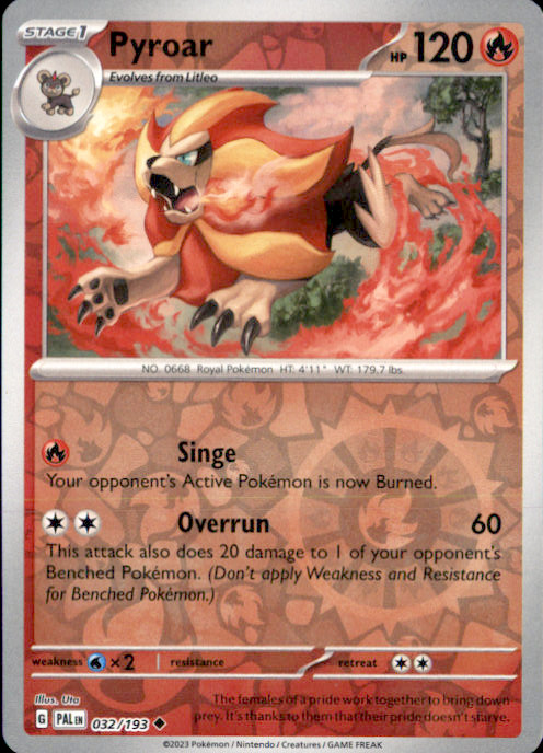 Pyroar - Reverse Holo Uncommon SV02: Paldea Evolved 032/193 NM Uta 2023