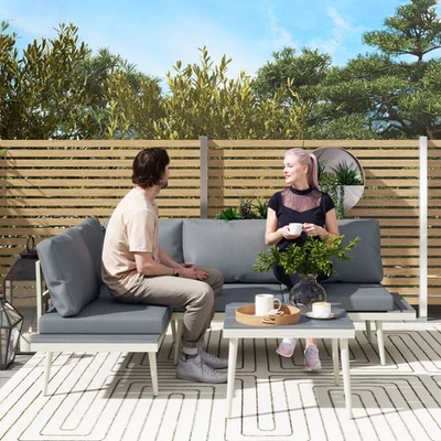 3 Piece Garden Furniture Set, 5-Level Reclining Lounger Corner Sofa, Grey - Image 1 of 4