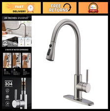 High-Arc Pull-Down Kitchen Faucet, Brushed Nickel, 3-Mode Sprayer, 360 Swivel,