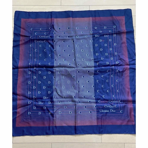 Authentique foulard Christian Dior 100% soie motif logo bleu marine 74 x 78 cm femme