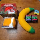 Squishy Cheese Strawberry & Banana Smush Mart  Crazy Fun. needoh funky pups x2.