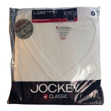 Jockey Men Classic T-Shirt Medium White 100 Cotton V-Neck 3 Pack Style 9814 NOS
