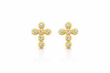 gold cross 14k earrings yellow or white cz stud white cubic zirconia solid