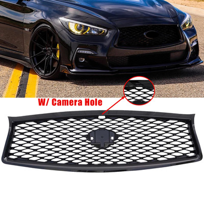 Bumper Hood Grill For 2014-2016/2017 Infiniti Q50 Front Mesh Grille Glossy Black