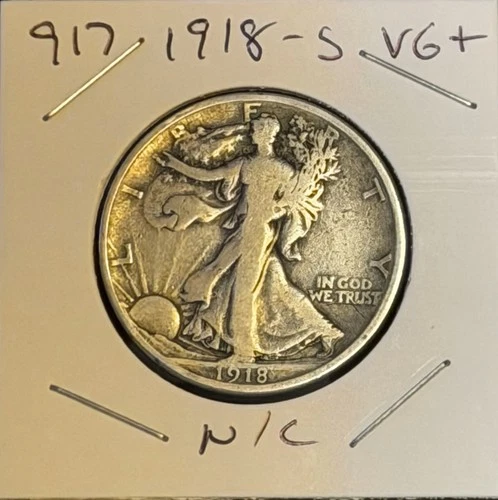 1918 S VG+ Not Common Walking Liberty Silver Half Dollar