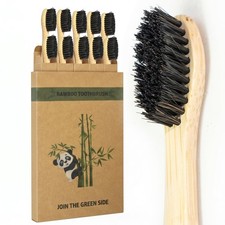 Horse Hair Bamboo Toothbrush 10 Pack   Soft Natural Horsehair Bristles, Gentl...
