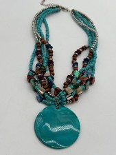 Multi Strand Multicolor Beaded Turquoise Metal Pendant Statement Necklace 10  