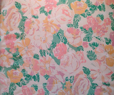 Large Floral Print on White Cotton Blend Sewing Fabric with Slubs - By the Yard