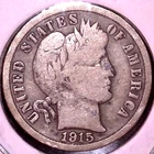 1915 BARBER SILVER DIME 10C