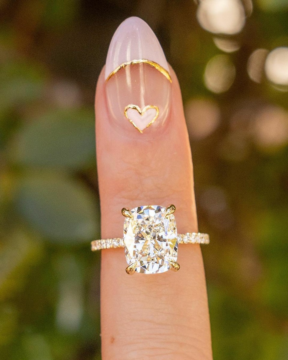 Elongated Cushion Cut Moissanite Engagement Ring 14k Yellow Gold  Plated