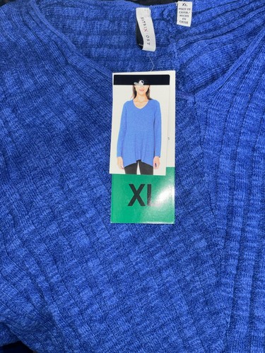 Beatrix Ost Womens Ribbed Knit Long Sleeve V-Neck Tunic Top Lapis Blue, XL) NWT