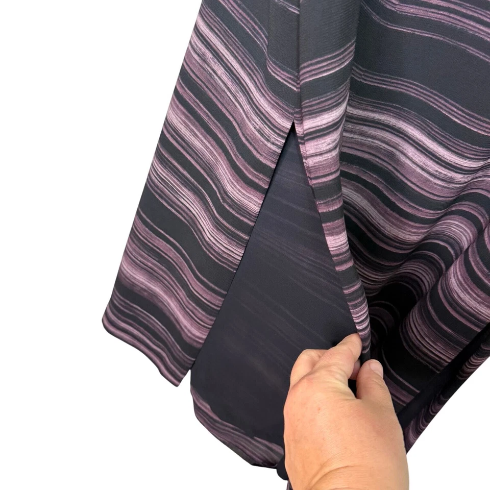 Liz Claiborne Midi Skirt Women’s Size 14 Striped Purple & Black Side Slit - Image 4 of 4