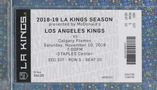 Nov 10 2018 David Rittich 1st NHL Shutout TICKET Flames @ LA Kings T Hamonic GWG