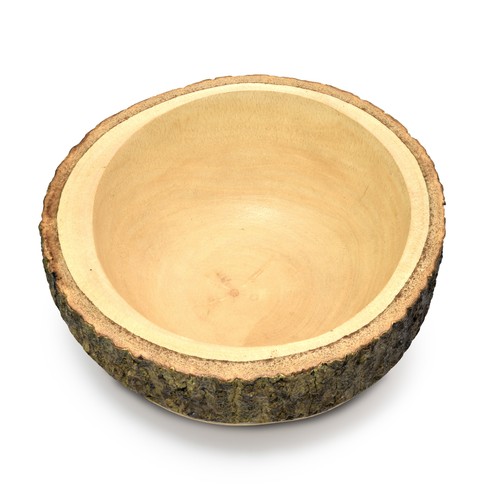 Handcrafted Acacia Wood 6 inches Bark at the Rim Shaped Serving Bowl - Picture 4 of 6